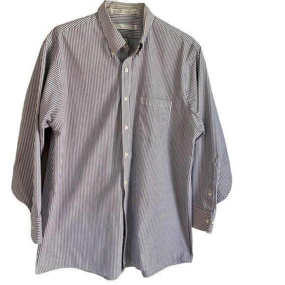 Geoffrey Beene Pinpoint Oxford Wrinkle Free Grey White Button Down Shirt Neck 17 - Picture 1 of 8